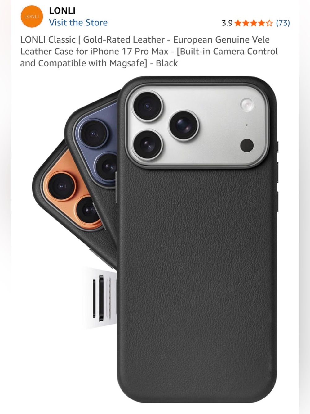 LONLI Genuine Black Leather iPhone 17 Pro Max Case — Compatible with MagSafe